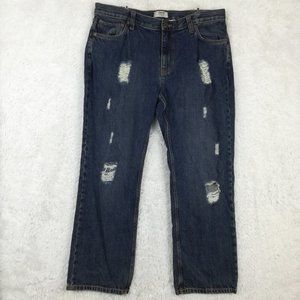 Denim Gold Mens Jeans Straight Leg Denim Blue Dark Wash Ripped Regular Fit 38x32